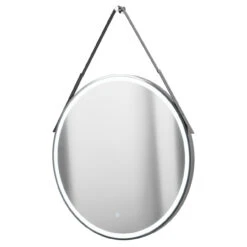 Colore Polished Chrome Frame With Grey Strap 800mm Round Illuminated LED Mirror With Demister And Touch Sensor