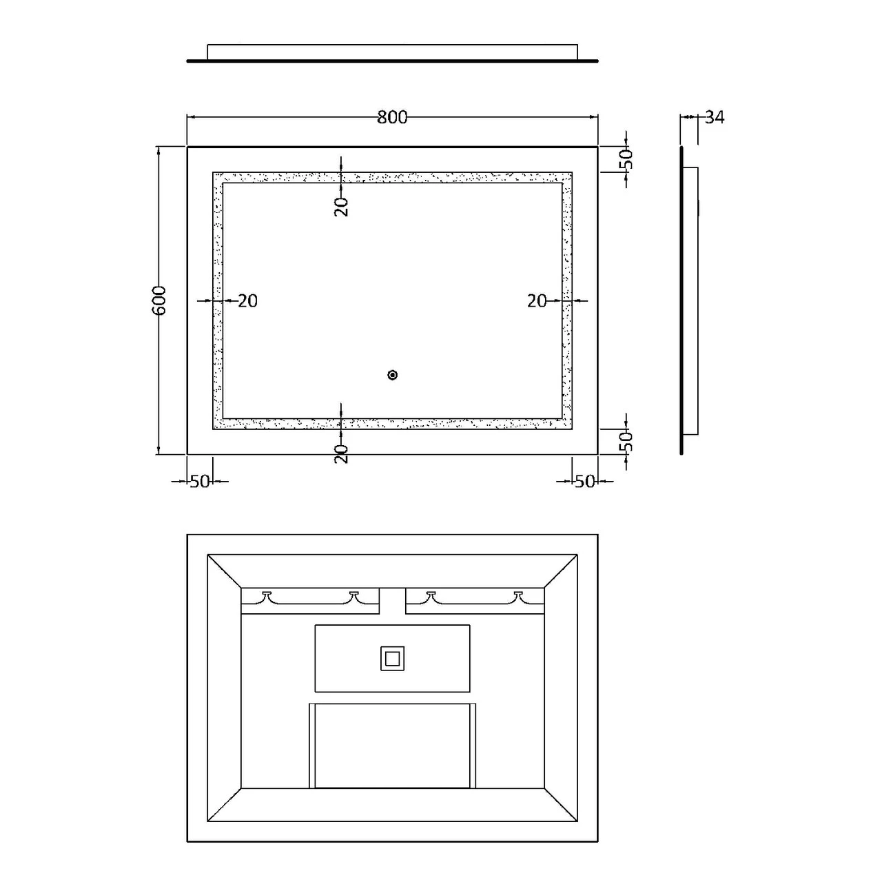 Hudson Reed Silver 600mm X 800mm Touch Sensor LED Mirror With Demister - LQ506 - Image 2