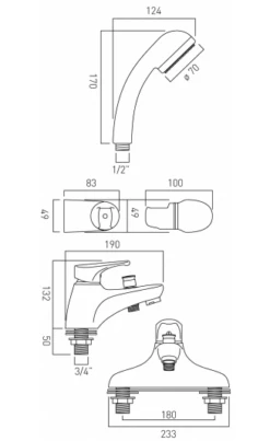 Vado 2 Hole Bath Shower Mixer Single Lever Wall Mounted With Shower Kit - CHE-130/SL+K-C/P 5 Vado 2 Hole Bath Shower Mixer Single Lever Wall Mounted With Shower Kit - CHE-130/SL+K-C/P -Luxury Bathroom Shop vado 2 hole bath shower mixer single lever wall mounted with shower kit che 130 sl k c p 1
