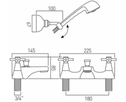 Vado Vecta 2 Hole Bath Shower Mixer Deck Mounted With Shower Kit (Chrome) - Vec-130/Cd+K-C/P -Luxury Bathroom Shop vado vecta 2 hole bath shower mixer deck mounted with shower kit chrome vec 130 cd k c p
